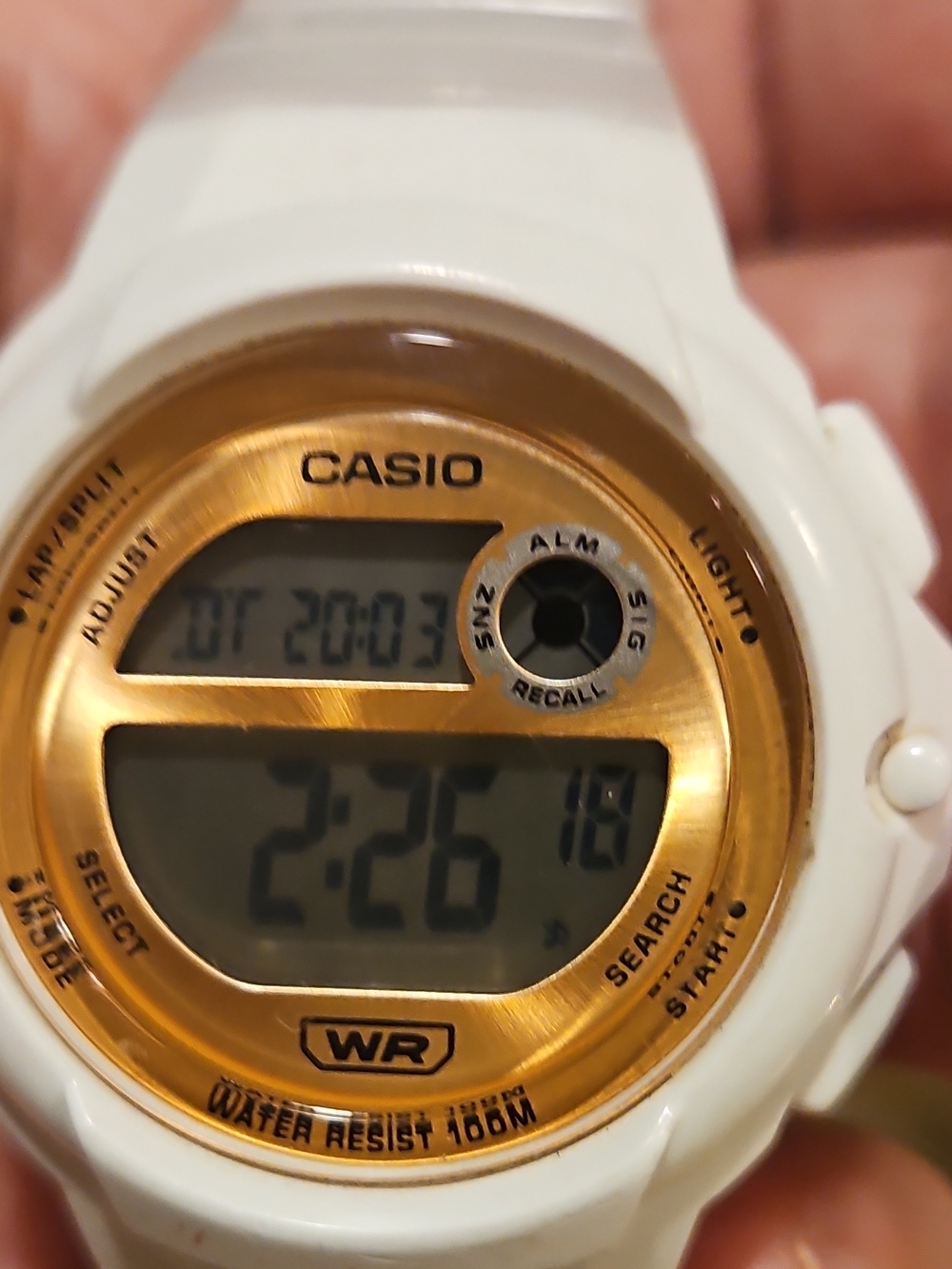 Casio White Digital Sports Watch with Gold Dial